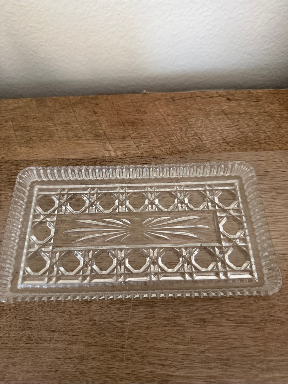 Vintage Clear Glass Decorative Small Tray - Clear with Windsor looking pattern